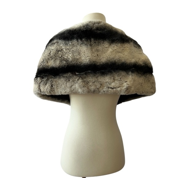 LUISA SPAGNOLI RABBIT FUR SCARF SILK LINED ADJ TIE FRONT OLD MONEY ELEGANT VTG - Picture 4 of 12